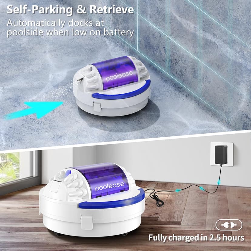 X1 Cordless Pool Cleaner Robot, Robotic Pool Vacuum for Above/In Ground Pool, 45W Dual-Motor, Self-Parking, Enhanced with 2L Debris Capacity (White and Purple)
