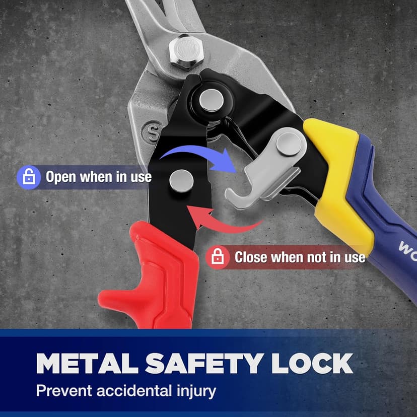 WORKPRO 8 Inch Aviation Snips, Straight Cut, Heavy Duty Metal Cutter with Safety Latch and Non-slip Handle, Cr-V Steel Sharp Teeth, Aviation Snips for Cutting Metal Sheet