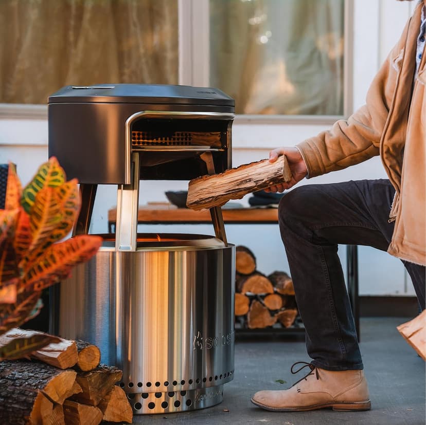 Solo Stove Bonfire Pi Fire | Pizza Oven Accessory for Bonfire Fire Pit, Incl. Carry Case & Cordierite Pizza Stone, Wood Burning Assembly, Stainless Steel, (H x Dia): 16.9 x 19.3 in, 19.6 lbs
