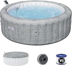 Bestway SaluSpa Bali Smart AirJet Inflatable Hot Tub Round Portable 4 to 6 Person Spa with 140 AirJets, App Control and EnergySense Cover, Grey Rattan