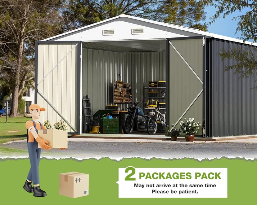 Greesum Outdoor Storage Shed 10 x 10 ft. Utility Tool Shed Metal Storage Garden Shed with Door & Lock for Patio Storage, Gray