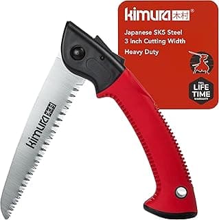 Kimura 7" Pro Folding Pruning Saw - Heavy Duty Japanese SK5 Steel, 180mm Blade, Ergonomic Soft Non-Slip Handle, Lightweight Foldable Saw for Branches, Trimming, Camping, PVC, Hiking, Wood