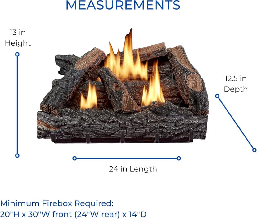 VFL24T Dual Fuel Ventless Fireplace Logs Set with Thermostat, Use with Natural Gas or Liquid Propane, 32000 BTU, Heats up to 1100 Sq. Ft, Brown, 24 Inches, Brown