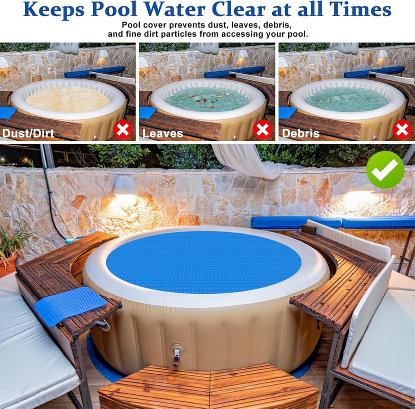 Solar Hot Tub Spa Bubble Cover Blanket for 6 7 Ft Round Inflatable Hot Tub Spa Pool Thermal Insulation Floating Bubble Wrap Covers Blankets(6 Ft)