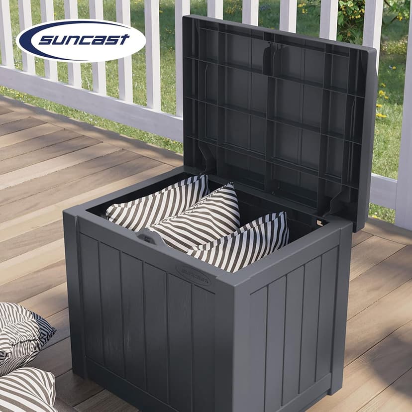 Suncast Small Deck Box Storage w/Bench Seat for Indoor & Outdoor Use, 22 Gal., Cyberspace