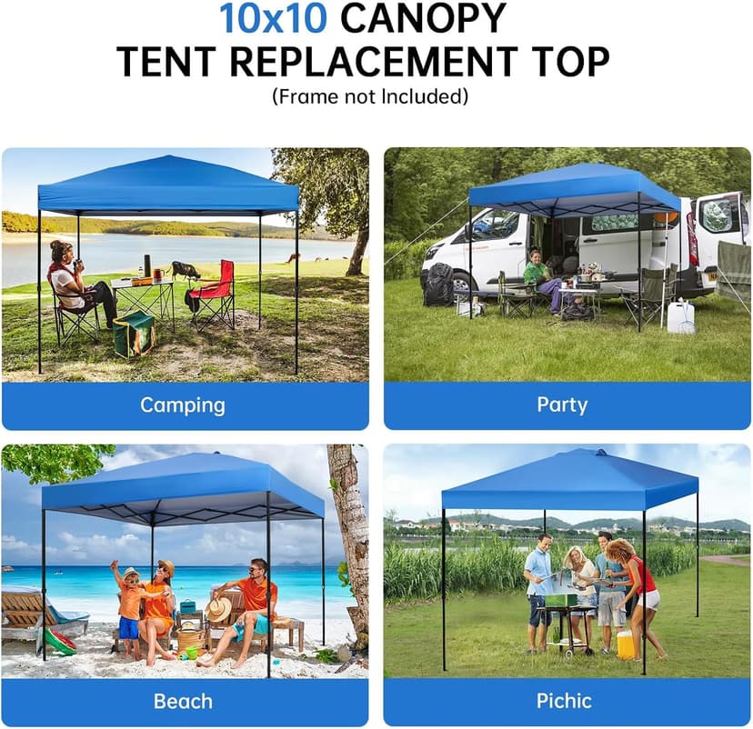 10x10FT Replacement Canopy Cover Top,Oxford Cloth Material UV Resistant Waterproof Canopy Tent Cover for Garden Patio Picnic (TOP ONLY)-Blue