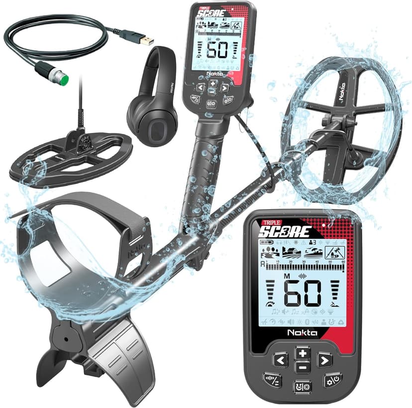 Nokta Triple Score PRO Pack Metal Detector for Adults - Fully Waterproof, Rechargeable, Multi-Frequency, Easy-to-Use Detectors for Treasure Hunting