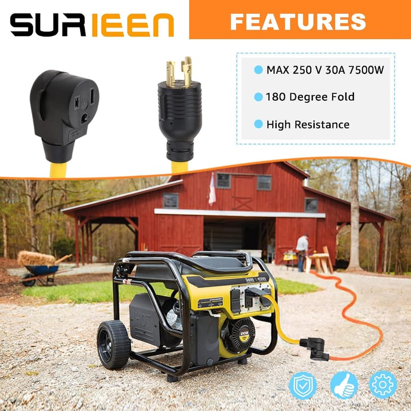 NEMA L14-30P to 6-50R Generator Welder Adapter Plug Cord 1.5FT, 4 Prong to 3 Prong Generator Adapter 125/250V, Heavy Duty Welder Adaptor Extension Cord STW 10AWG, UL Listed