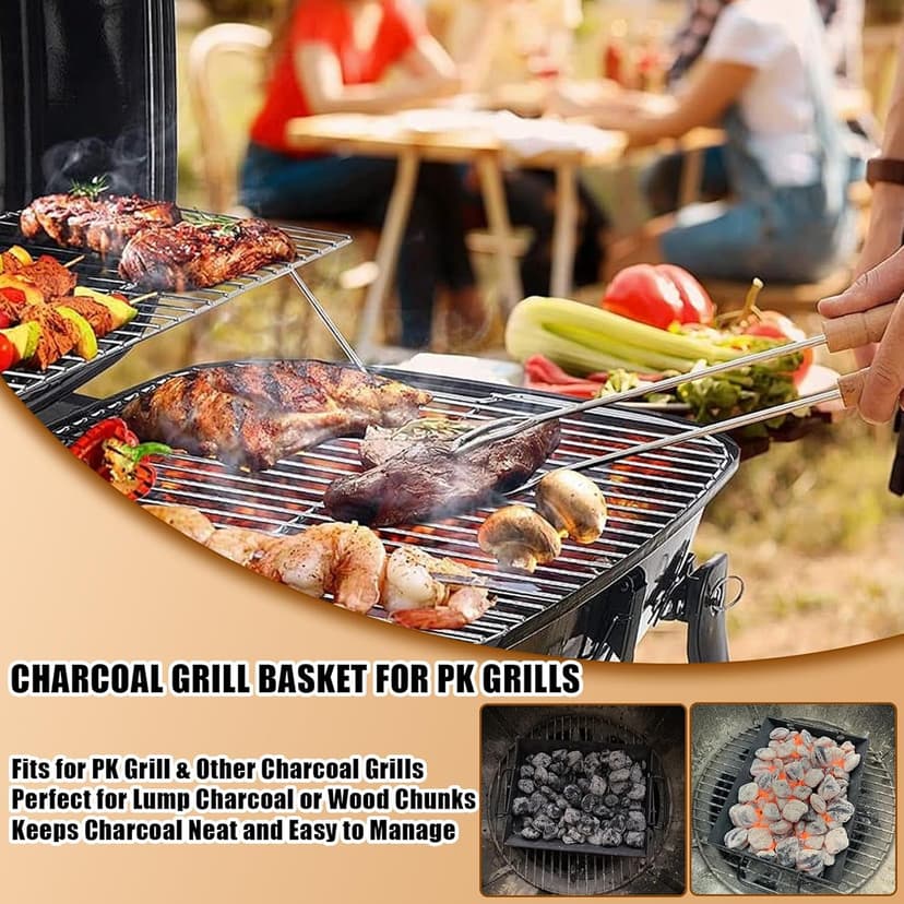 SafBbcue Grill Basket Tray for PK Original and other Charcoal Grills Charcoal Grill Basket Tray for PK Grills BBQ Grill Accessories for PK and Other Charcoal Grills Steel Charcoal Briquette Holder for PK99090