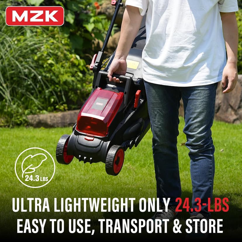 MZK 40V(2 x 20V) 13”Cordless Electric Lawn Mower,with 4-Position Height Adjustment,Compact and Lightweight Push Battery Powered Lawn Mower (2 * 4AH Batteries)