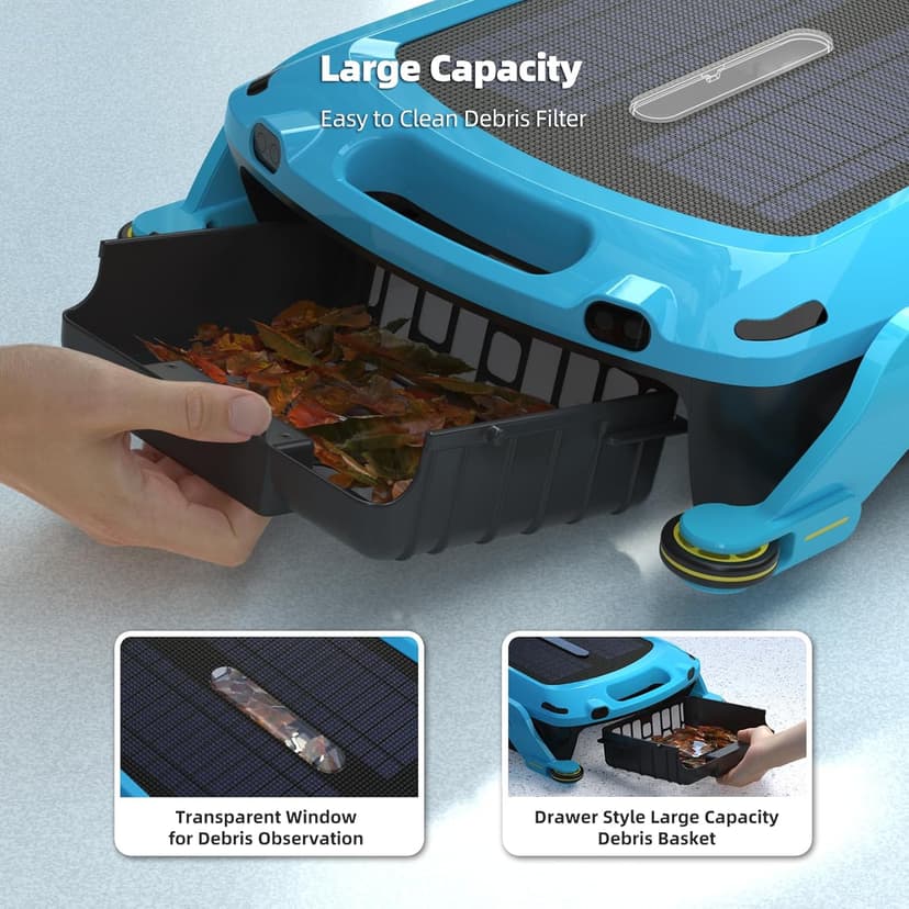Solar Pool Skimmer Robot: Automatic Cordless Robot Solar Powered Pool Skimmer Cleaner for Pool Surface with Dual Charging Options Path Optimization Two Speed Modes Saltwater Compatibility