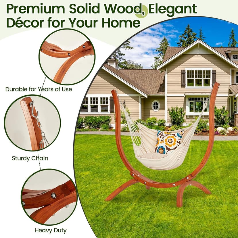 Premium Wooden Hammock Stand only (500 lbs/226kg), Sun Protection & Rain Resistant, Heavy Duty Premium Solid Wood Hammock Chair for Indoor or Outdoor Use, Safe & Stable (Hammock Not Included)