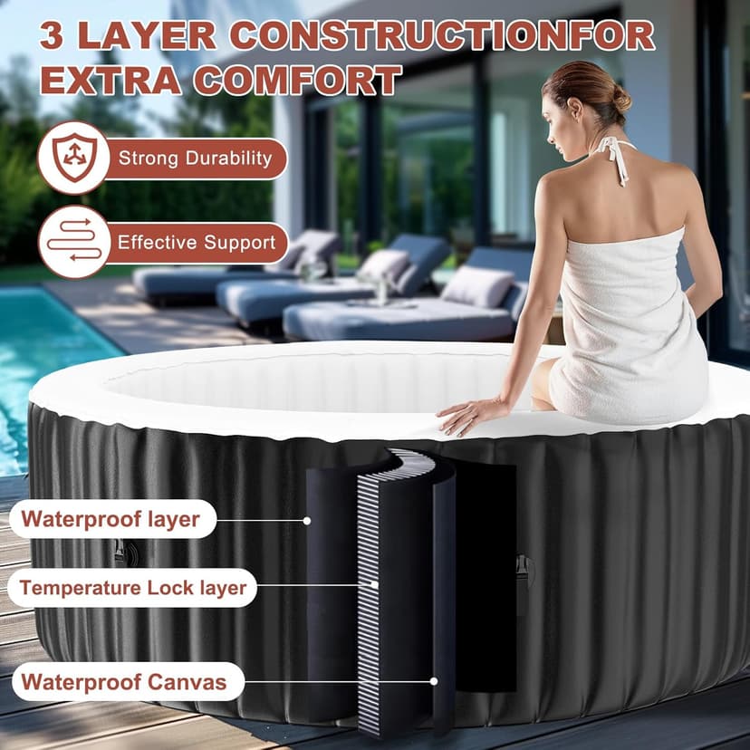 LILYPELLE 2-4 Person Inflatable Hot Tub, Portable Large Round Hottub with 120 Bubble Jets, Outdoor Spa Set Included Heater Pump, Filter and Spa Cover, 72" X 72" X 25"