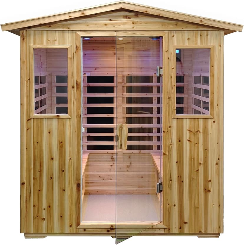 LTCCDSS Outdoor Far Infrared Sauna 4 Person | Withstand Temp -5℉-104℉, Outdoor Indoor Wooden Sauna Room for Home-12 Low EMF Boards-Canadian Hemlock-Chromotherapy-Bluetooth Speaker