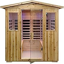 LTCCDSS Outdoor Far Infrared Sauna 4 Person | Withstand Temp -5℉-104℉, Outdoor Indoor Wooden Sauna Room for Home-12 Low EMF Boards-Canadian Hemlock-Chromotherapy-Bluetooth Speaker