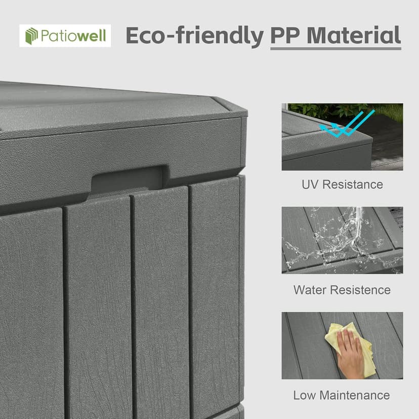 Patiowell 82 Gallon Resin Deck Box, Waterproof Large Wood Look Storage Box for Patio Furniture, Pool Accessories, Garden Tools and Sports Equipment, Lockable, Grey