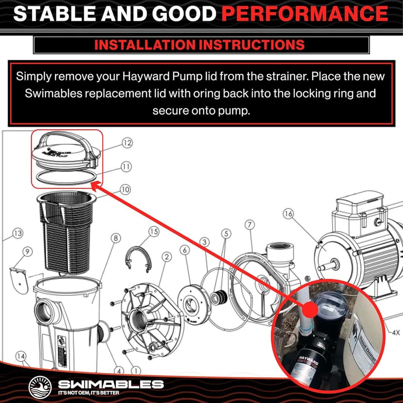Swimables Pump Lid and Lid Oring Compatible with Hayward Powerflo SPX1500D2A | Pro Grade Pump Lid Made to Work with Hayward Pump Parts | Excellent Hayward Pump Lid Replacement | Oring Included