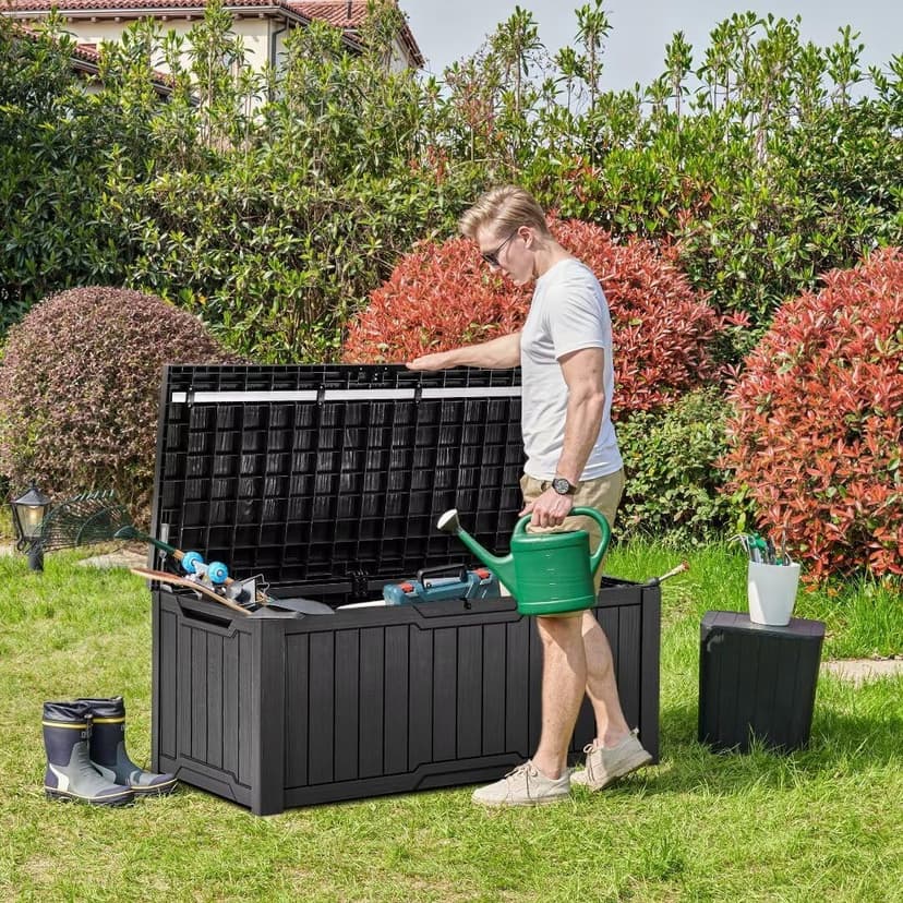 YITAHOME 120 Gallon Outdoor Storage Deck Box, Large Resin Patio Storage for Outdoor Pillows, Garden Tools and Pool-Supplies, Waterproof, Lockable (Black)