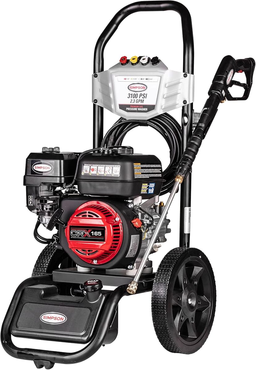 SIMPSON Cleaning MS61222-S MegaShot 3100 PSI Gas Pressure Washer, 2.3 GPM, CRX165 Engine, Includes Spray Gun, Extension Wand, On-Board Soap Tank, 4 QC Nozzles, 25-ft. Hyflex Hose, 49-State