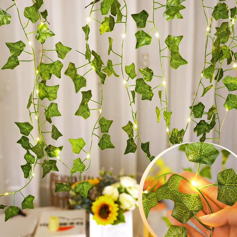 KASZOO 33ft 100 LED Vine with Fairy Lights with Remote, Fake Vines String Lights Battery/USB Operated, Ivy Garland, Leaf Lights for Bedroom Garden Party Wall Room Decor