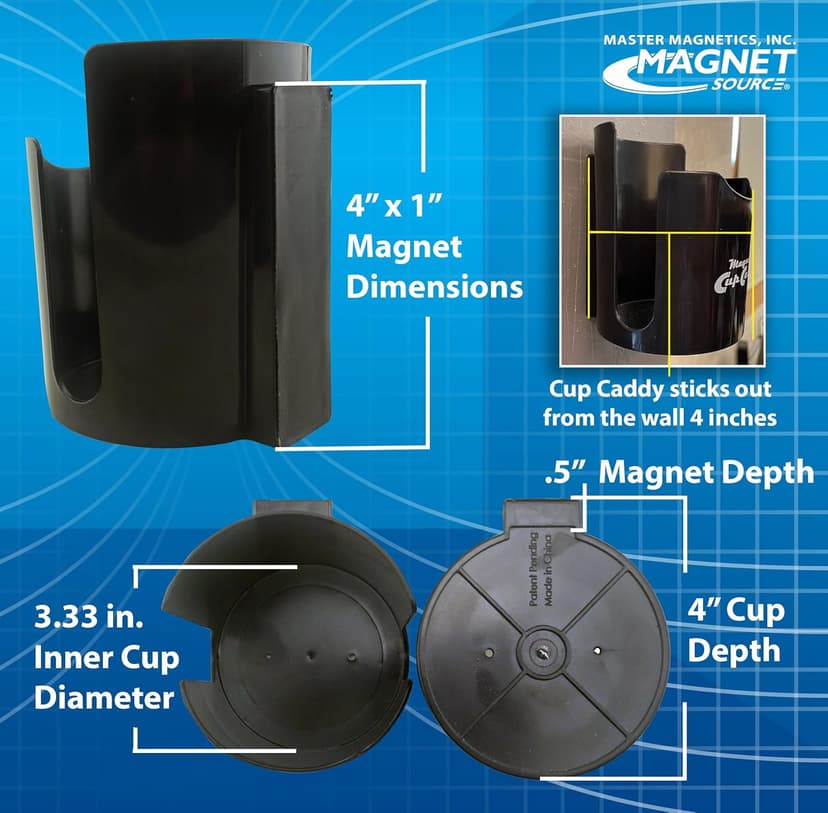 Master Magnetics Magnetic Cup Caddy - Keep Your Favorite Beverage at Hand, 3.3" Inner Diameter, 4.625" Height, Black, 7583