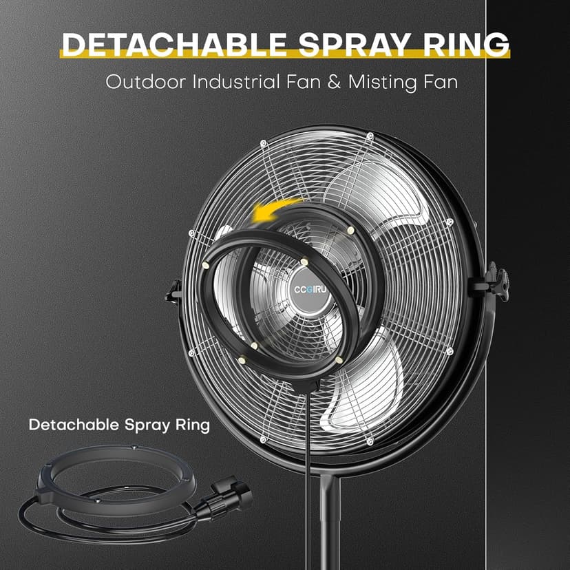 5300 CFM 20" Outdoor Pedestal Fan with Misting, Industrial Pedestal Fan with 3 Speeds, Stand up Fans Heavy Duty with IP44 Enclosed Motor, Adjustable Tilt, UL Listed for Garden Barn