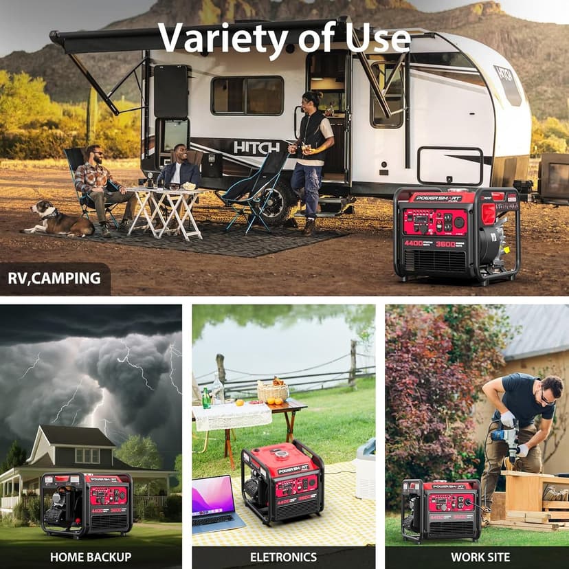 PowerSmart Portable Inverter Generator 4450W, Gas Powered, CO-Sensor, EPA Compliant, Lightweight & Quiet for Home Use and Emergency Backup, Camping