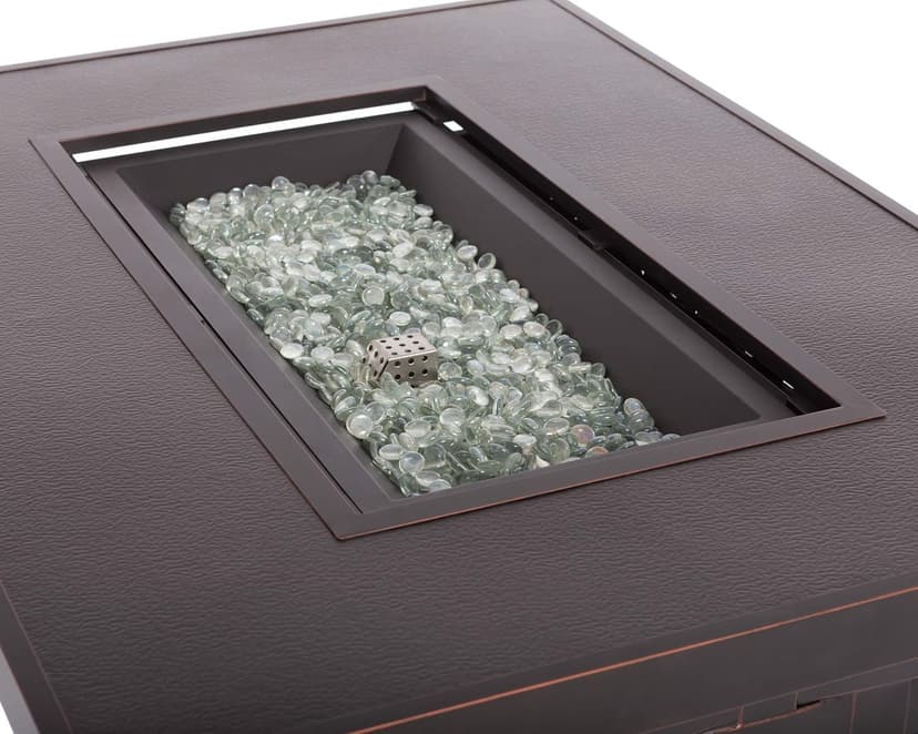Fire Sense 62745 Armstrong Basketweave Aluminum Convertible Gas Fire Pit Table 55000 BTU Multi-Functional Outdoor Firepit with Fire Bowl Lid, Nylon Cover Clear Fire Glass Bronze Finish - Rectangular