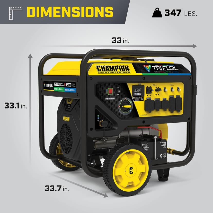 Champion Power Equipment 15,000-Watt Electric Start Tri Fuel Home Backup Portable Generator with CO Shield