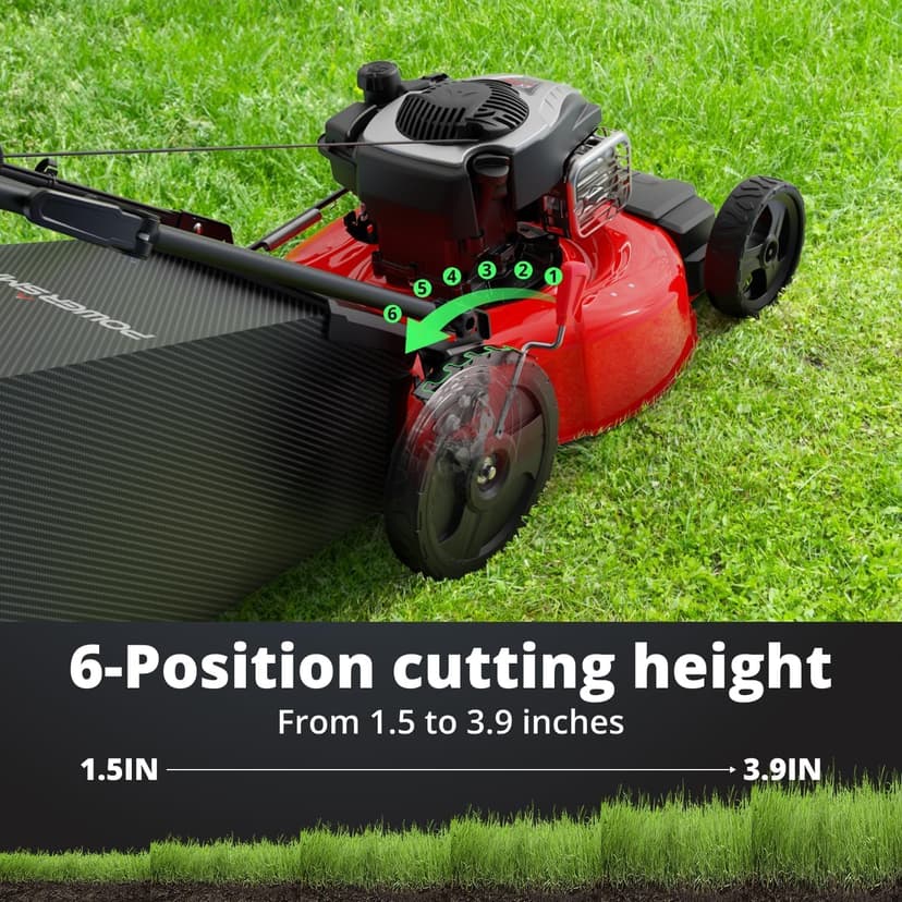 PowerSmart 21-Inch Gas Self-Propelled Lawn Mower, 140cc 4-Stroke B&S Engine, 3-in-1 Function (Mulching, Bagging, Rear Discharge), 6 Height Settings, 10" Rear Wheels, 1.4 Bushel Grass Bag