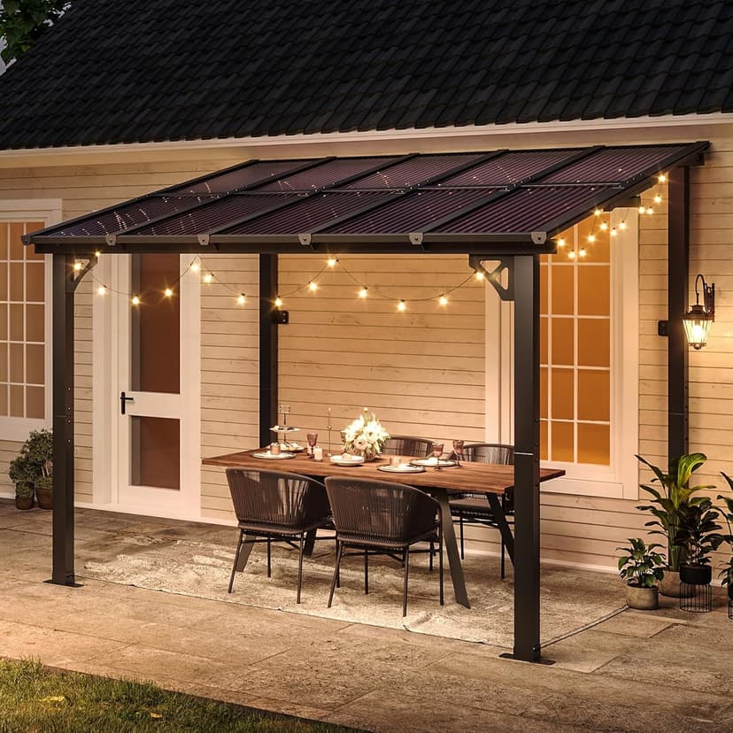 Aoxun 8' x 10' Gazebo for Patio, Gazebo Pergola with Sloped Roof, Large Wall-Mounted Heavy Duty Awnings, for Patio, Backyard, Deck