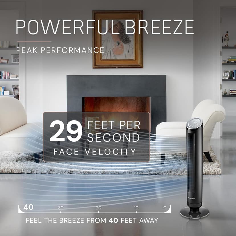 LASKO Ascend 36" Tower Fans for Home, 29 ft/s Airflow, Quiet 29dB on Low, 90° Oscillation, 12 Hour Timer, Air Filter for Hair & Dust, Remote, Black, OST100