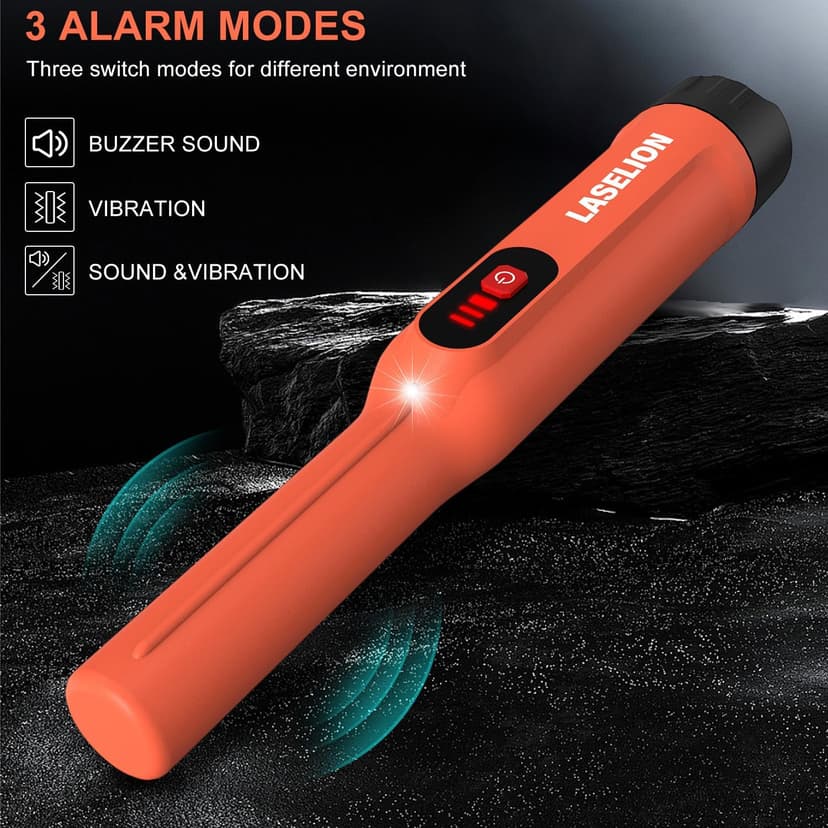 Metal Detector Pinpointer, Handheld Pin Pointer Wand Professional IP68 Fully Waterproof 360°Detection, Search Treasure Pinpointing Finder Probe with 9V Battery for Adults, Kids - Orange-MD01