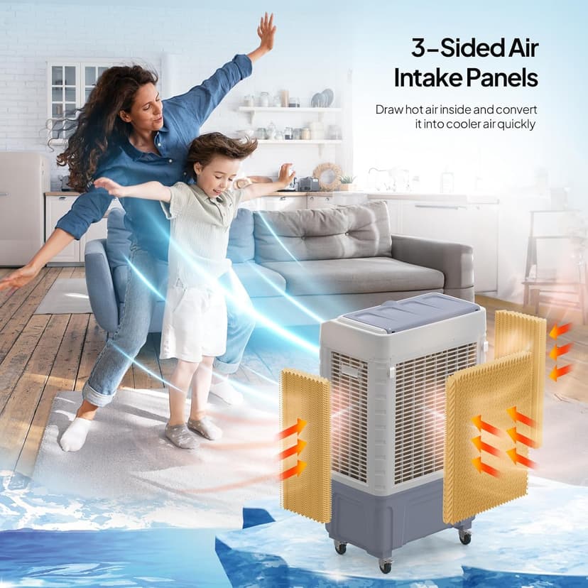 ROVSUN 4100CFM Portable Air Cooler, 13.2Gal/50L Evaporative Swamp Cooler, 3-IN-1 Cooling Fan with Remote Control, 3 Speeds, 7.5H Timer & 4 Ice Box, Humidifying Oscillating Fan for Indoor or Outdoor