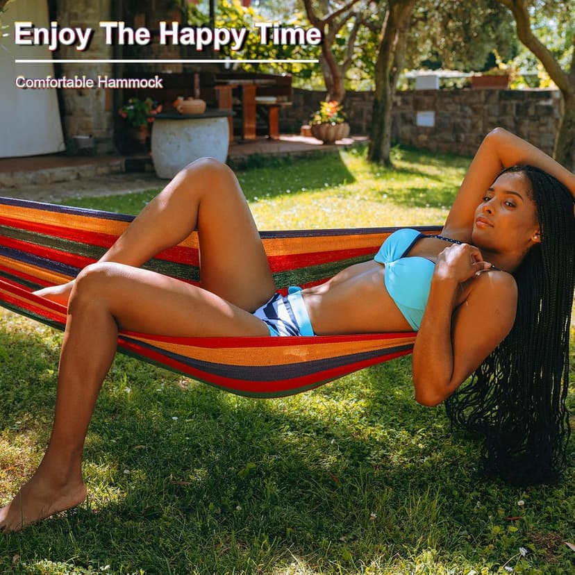SZHLUX Double Hammock,Cotton Hammock Portable Hammock with Carry Bag,Perfect Camping Outdoor/Indoor Patio Backyard