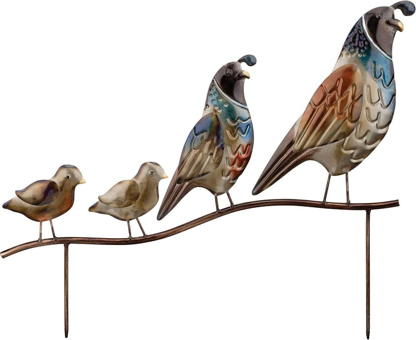 Regal Art & Gift Outdoor Decorative Bird Stake, Metal Garden Stake, Durable Bird Stake Sculpture, Bird Lover Gift, Patio, Porch Décor, Quail Family, Multi, 18.25" L x 0.75" W x 15.5" H