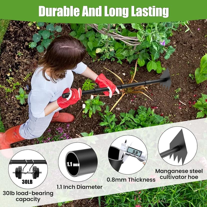 Luvenia Garden Hoe Triangle Sharp Hoes Garden Tool Manual Weeder Gardening Weeding Tool 60" Long Handle 2-in-1 Adjustable Stainless Steel Heavy Duty Hoes for Digging Soil Weeding Planting