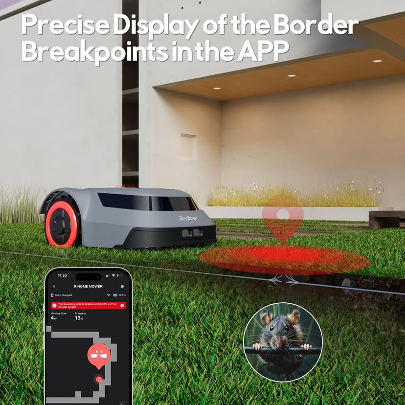 MGC1000 Robot Lawn Mower with 590ft Boundary Wire for 0.25 Acre (1/4 Acre), 45% Climbing Automatic Robotic Lawn Mower, Auto Mapping & Recharge, Precise Location & Breakpoint Detection, IPX6 Waterproof