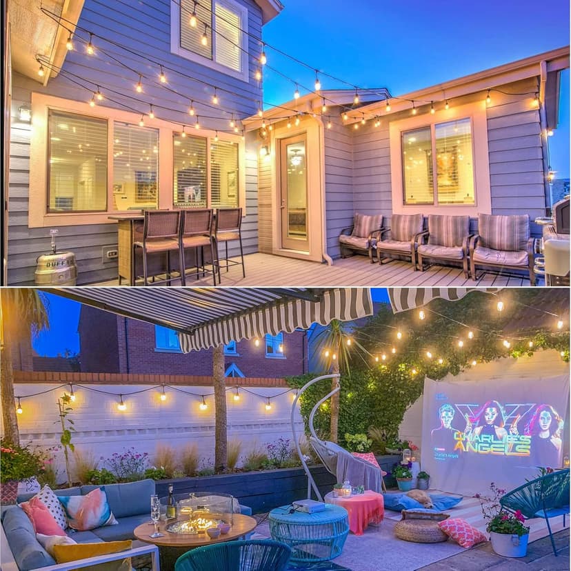 Mlambert 96FT LED Outdoor String Lights, Dimmable Waterproof Patio Lights with 30+3 Shatterproof Edison Vintage Bulb for Outside Backyard Porch Garden