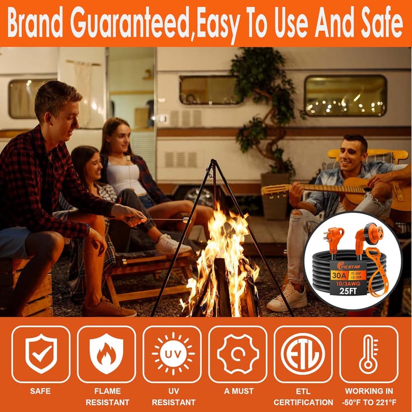 30 Amp RV Extension Cord,25 ft,Heavy Duty Generator Extension Cord with LED Power Indicator,30 AMP Female 90° Twist Lock Adapter with Reverse Polarity Lamp,NEMA TT-30P to L5-30R,120V/125V