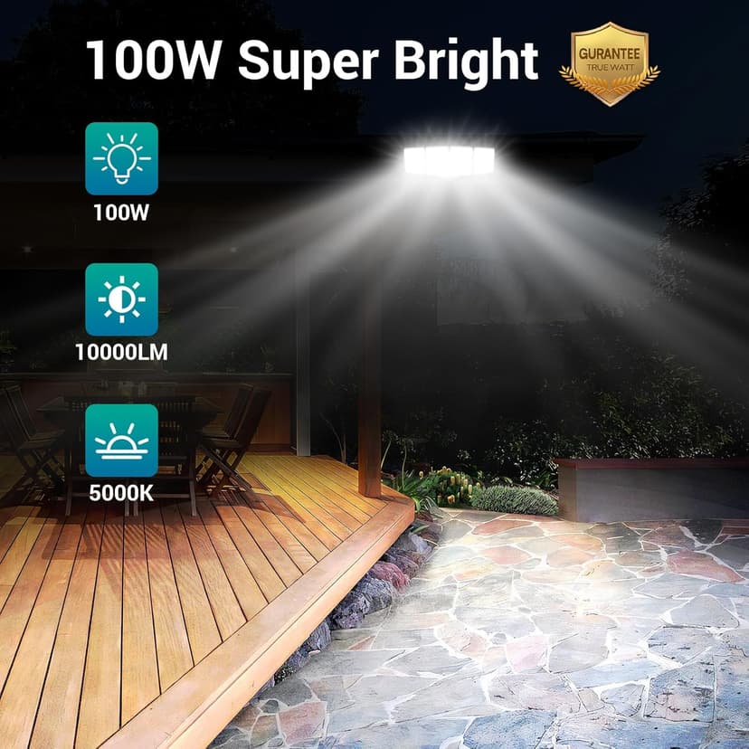 USTELLAR 100W 10000lm Floods Light Outdoor, Switch Controlled LED Security Lights with 4 Adjustable Heads, 5000K Daylight, IP65 Waterproof, Bright Exterior LED Flood Light Hardwired Yard-White