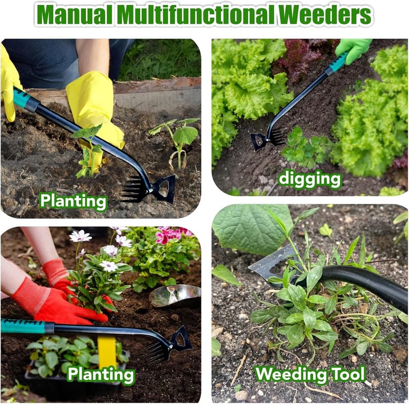 2PCS Weed Puller Tool, 16in Gardening Hand Weeder Tool, 2024 Upgrade Weeding Artifact Uprooting Weeding Tool, 6Teethes Dual Purpose Manual Weed Remover Tool Weed Pulling Tool for Garden