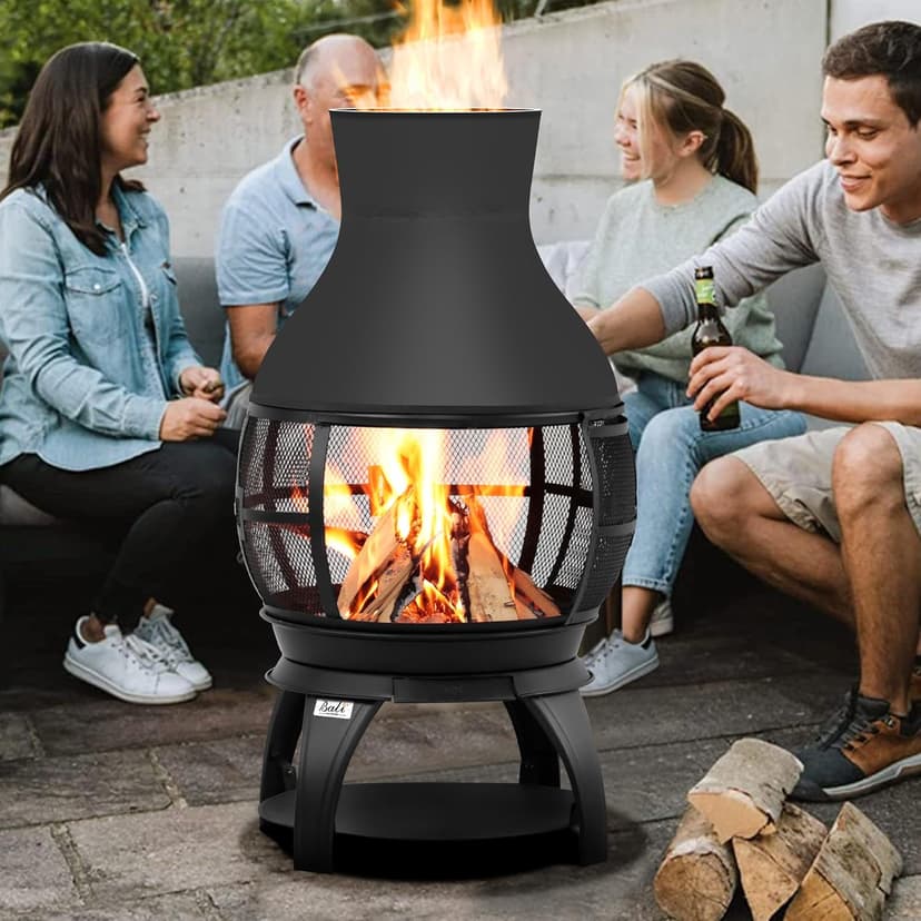 BALI OUTDOORS Fire Pit Wood Burning Chiminea Outside Fireplace Patio Small Firepit, Size 17.7" W x 35.6" H, Brown-Black