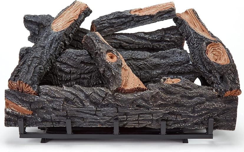 VFL24T Dual Fuel Ventless Fireplace Logs Set with Thermostat, Use with Natural Gas or Liquid Propane, 32000 BTU, Heats up to 1100 Sq. Ft, Brown, 24 Inches, Brown