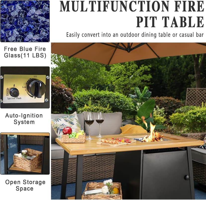 Sophia & William 50,000 BTU Propane Gas Fire Pit Table with Open Storage Space Multifunction Large 46" x 25.8" Rectangular Outdoor Firepits for Outside with Lid and Blue Fire Glass