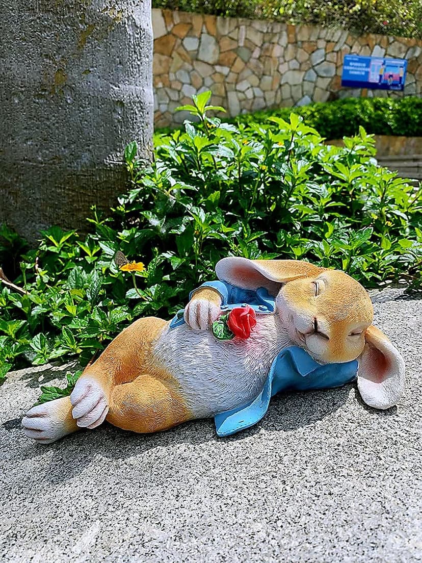 Garden Statues Rabbit, Fantasy Bunny Outdoor Art Décor Animal Figurines Ornament for Thanksgiving Day, Christmas Statue Decorations for Garden Yard Lawn Indoor Sculpture (Blue)