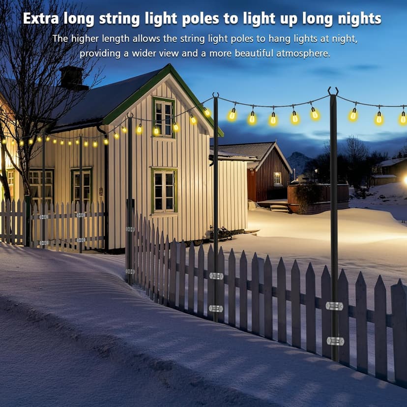 7 Pack String Light Poles,Metal Poles for Hanging Outdoor Light Strings,7 Pack 10 FT Light Poles Stand for Outside Garden,Patio,Wedding,Backyard,Deck,Party