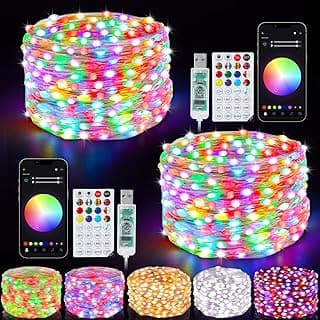 Smart Fairy Lights 2 Pack 66Ft 200 LED Twinkle String Lights with Remote & APP Control, Color Changing USB Christmas Tree Lights Music & Mic Sync for Indoor Outdoor Holiday Party Decor