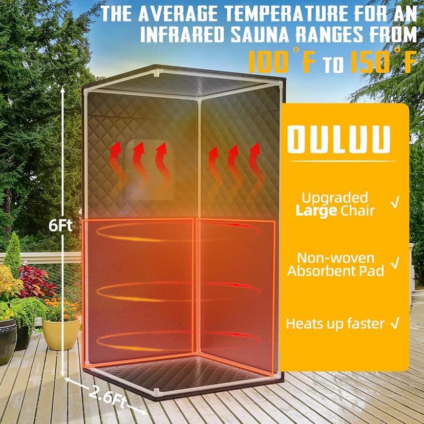Infrared Saunas for Home, Portable Dry Sauna with Heating Foot Pad, Infrared Saunas with Big Sauna Chair, 3.2’ x 3.2’ x 6.0’, Black