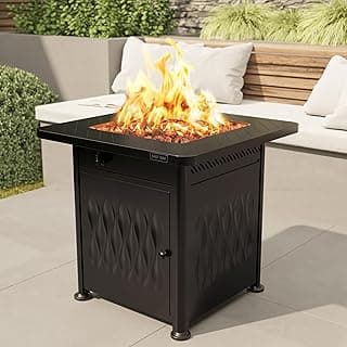 EAST OAK 28" Outdoor Propane Fire Pit Table | 52,000 BTU Gas Fire Pit Table for Outside with Magnetic Lid | Storage Basket & Lava Rocks | CSA Certified for Patio, Garden & Backyard | Black